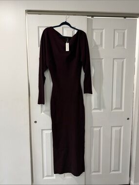 Elegant Women's Long Sleeve Midi Dress in Deep Plum